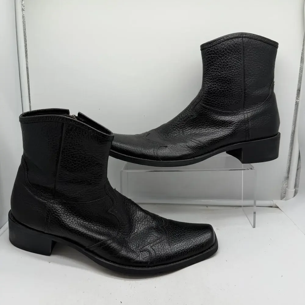 Donald J. Pliner Dallas Black Mens 11 Pebbled Leather Ankle Zip Dress